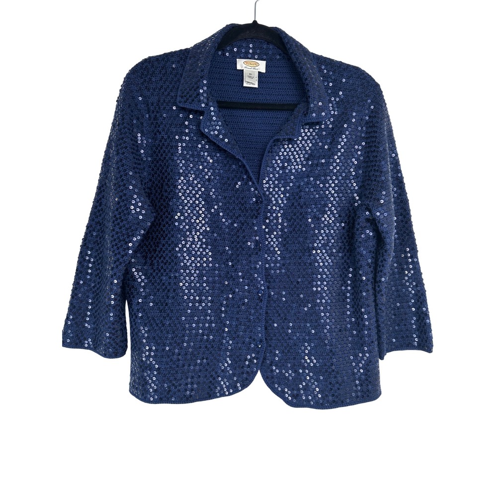 Talbots Hand Knit Silk Blend Sequin Cardigan Navy XL Evening Shrug Sweater Party